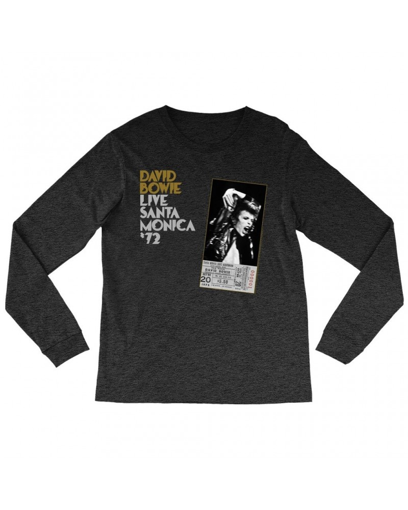 David Bowie Heather Long Sleeve Shirt | Live At Santa Monica 1972 Concert Ticket Promotion Shirt $14.38 Shirts