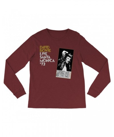 David Bowie Heather Long Sleeve Shirt | Live At Santa Monica 1972 Concert Ticket Promotion Shirt $14.38 Shirts