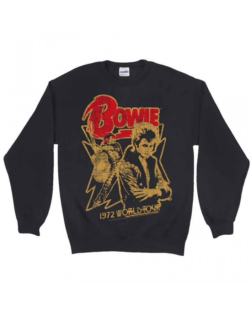 David Bowie Sweatshirt | 1972 World Tour Design Distressed Sweatshirt $14.68 Sweatshirts