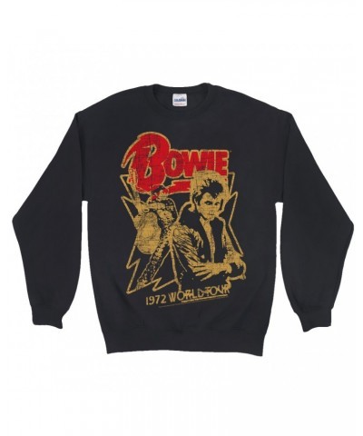 David Bowie Sweatshirt | 1972 World Tour Design Distressed Sweatshirt $14.68 Sweatshirts