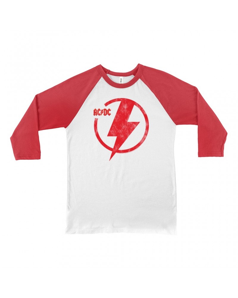 AC/DC 3/4 Sleeve Baseball Tee | Logo Lightning Bolt Red Distressed Shirt $9.88 Shirts