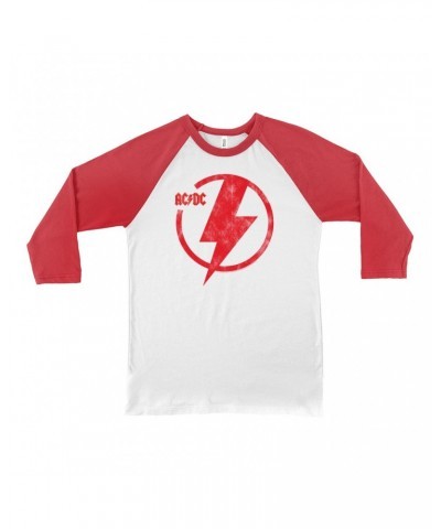 AC/DC 3/4 Sleeve Baseball Tee | Logo Lightning Bolt Red Distressed Shirt $9.88 Shirts