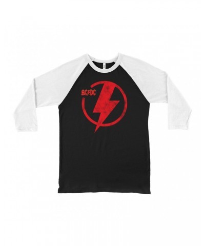 AC/DC 3/4 Sleeve Baseball Tee | Logo Lightning Bolt Red Distressed Shirt $9.88 Shirts