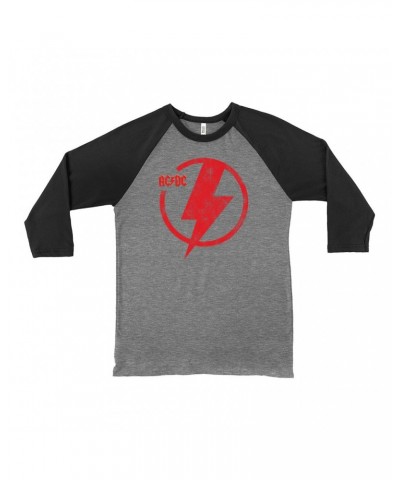 AC/DC 3/4 Sleeve Baseball Tee | Logo Lightning Bolt Red Distressed Shirt $9.88 Shirts