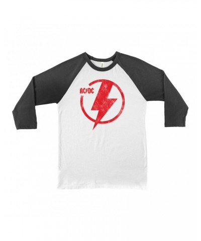 AC/DC 3/4 Sleeve Baseball Tee | Logo Lightning Bolt Red Distressed Shirt $9.88 Shirts