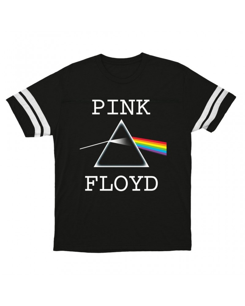 Pink Floyd T-Shirt | The Classic Dark Side Of The Moon Prism Logo Distressed Football Shirt $10.54 Shirts