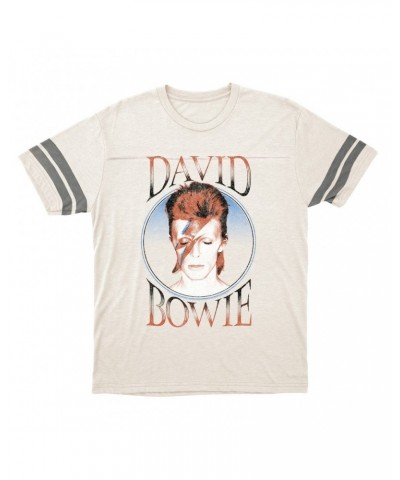 David Bowie T-Shirt | Reissue Aladdin Sane Design Distressed Football Shirt $14.17 Shirts