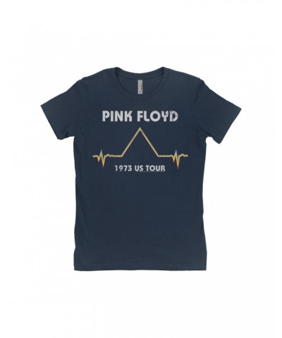 Pink Floyd Ladies' Boyfriend T-Shirt | 1973 US Tour Pyramid Heartbeat Design Distressed Shirt $10.23 Shirts