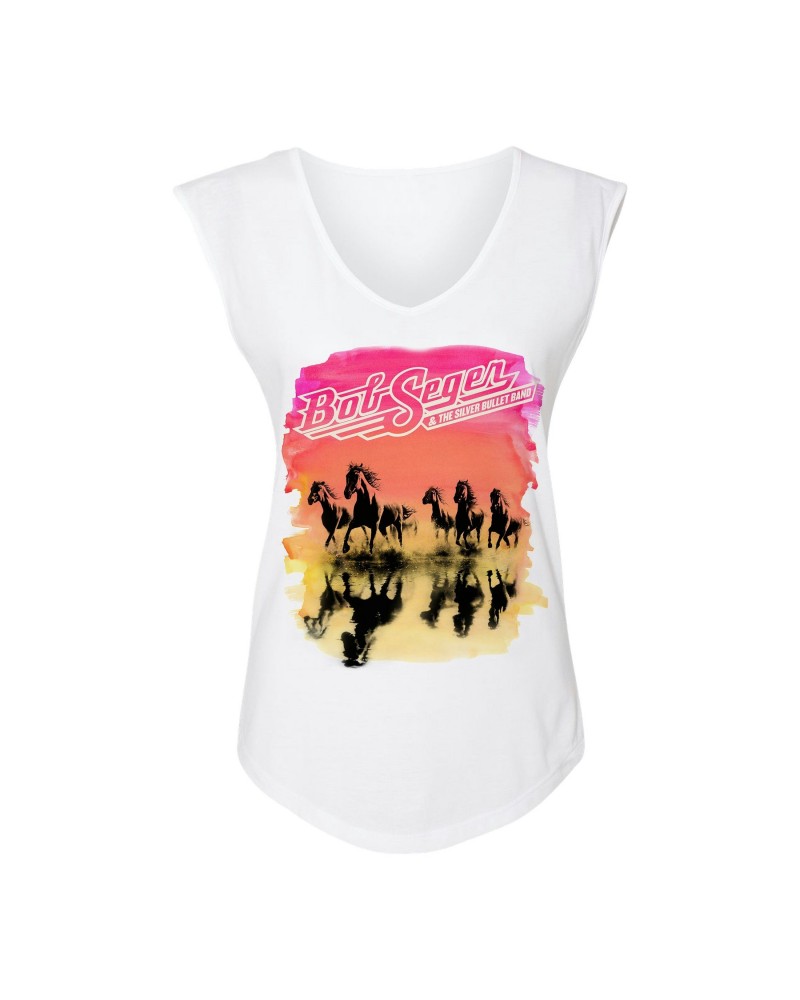 Bob Seger & The Silver Bullet Band Against The Wind Sunset Ladies Sleeveless Tee $12.30 Shirts