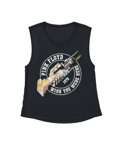 Pink Floyd Ladies' Muscle Tank Top | Wish You Were Here Sticker Design Shirt $14.50 Shirts