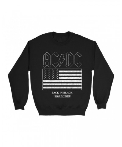 AC/DC Sweatshirt | Back In Black Flag Tour 1980 Distressed Sweatshirt $17.13 Sweatshirts