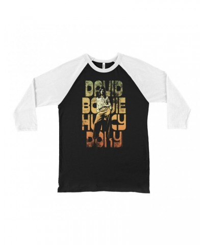 David Bowie 3/4 Sleeve Baseball Tee | Hunky Dory Orange Ombre Design Distressed Shirt $12.58 Shirts