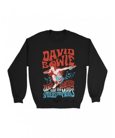 David Bowie Sweatshirt | Red White Blue Ziggy Stardust And The Spiders From Mars Sweatshirt $13.63 Sweatshirts