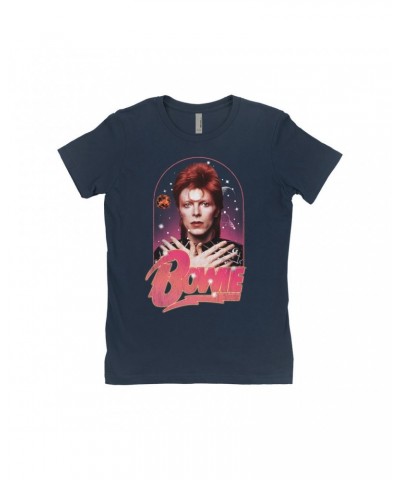 David Bowie Ladies' Boyfriend T-Shirt | Orbit Design Distressed Shirt $8.48 Shirts